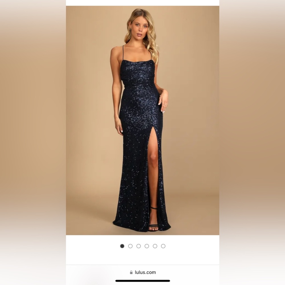 Lulus navy blue sequin dress with slit